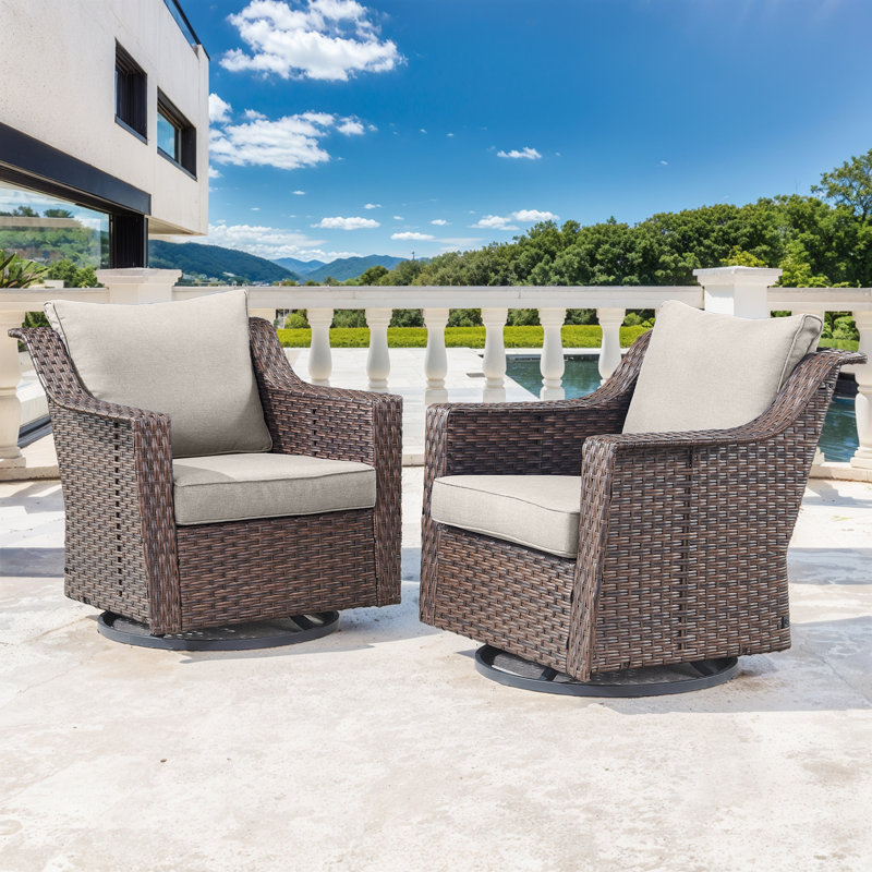 Jenesys Red Barrel Studio Outdoor Wicker Swivel Glider Chairs With Cushions, Beige