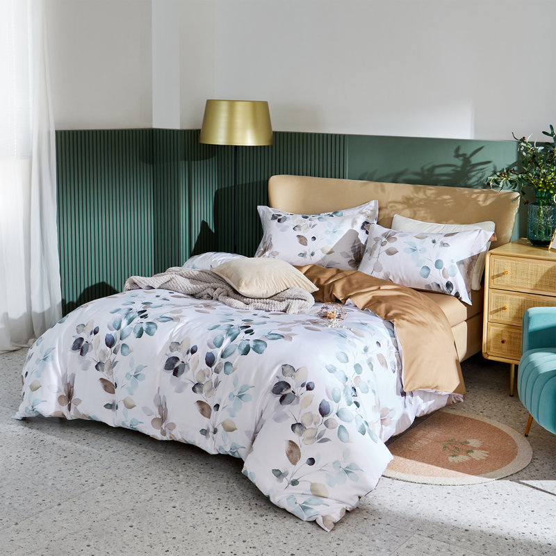 Ensemble de housse de couette 100% coton à longues fibres Lunaria Corsello, dégradé de feuilles bleu sarcelle, literie ultra-douce 3 pièces