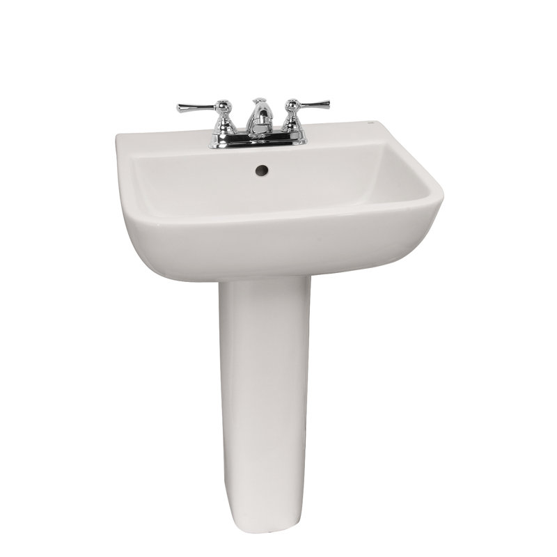 Lavabo de salle de bain piédestal rectangulaire en porcelaine vitreuse avec trop-plein Series 25,75, 4" Centres