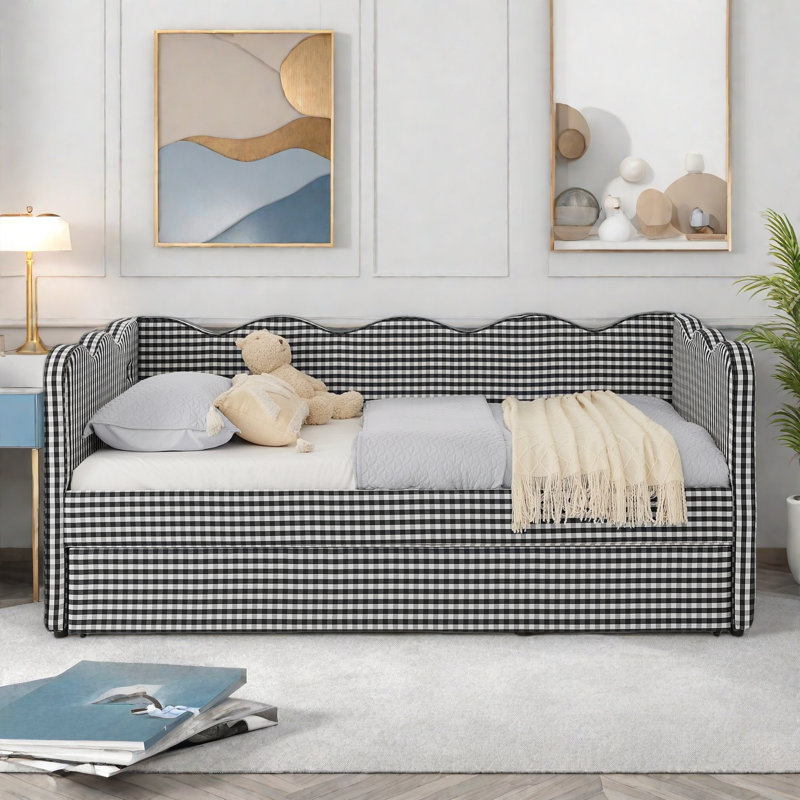 Lit de jour confortable avec couchette, port USB et adorable forme de vague, Noir