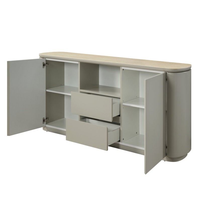 Desserte avec plateau en céramique et finition grise - espace de rangement supplémentaire pour l'organisation de la salle à manger