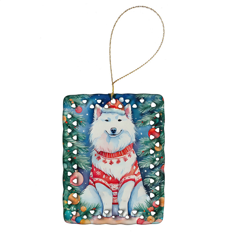 Ornement en porcelaine de Noël Samoyède, Samoyède 3620