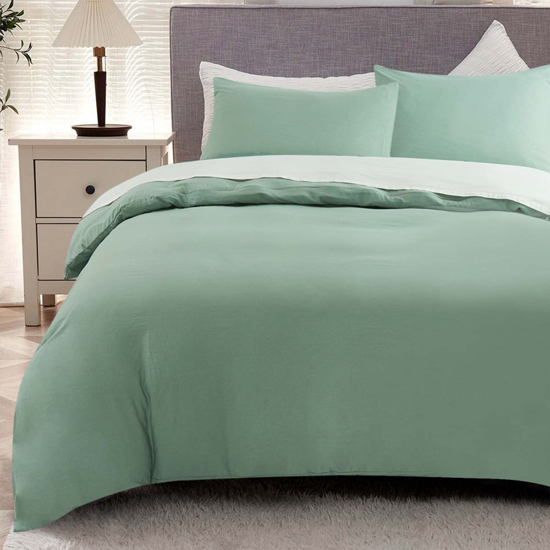 Housse de couette en microfibre , Housse de couette grand et 2 taies d'oreiller stan, Vert sauge