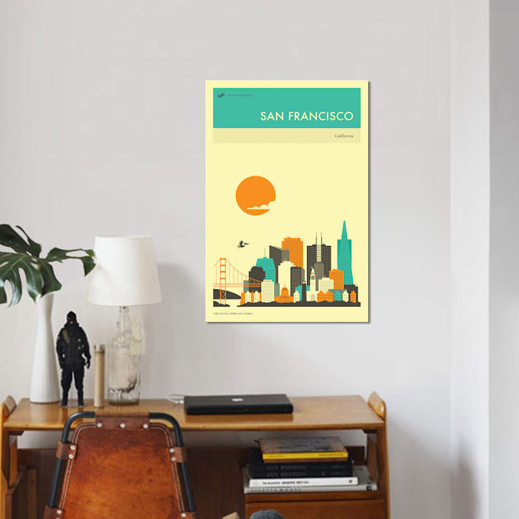 «San Francisco Skyline II», impression sur toile, H 12 po x l 8 po x P 0,75 po, Toile tendue, Pas de tapis