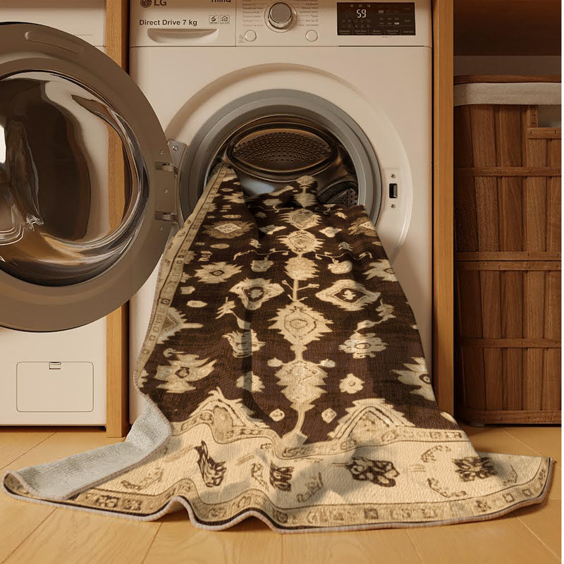 Tapis beige surteint lavable à la machine, Carré 7 pi