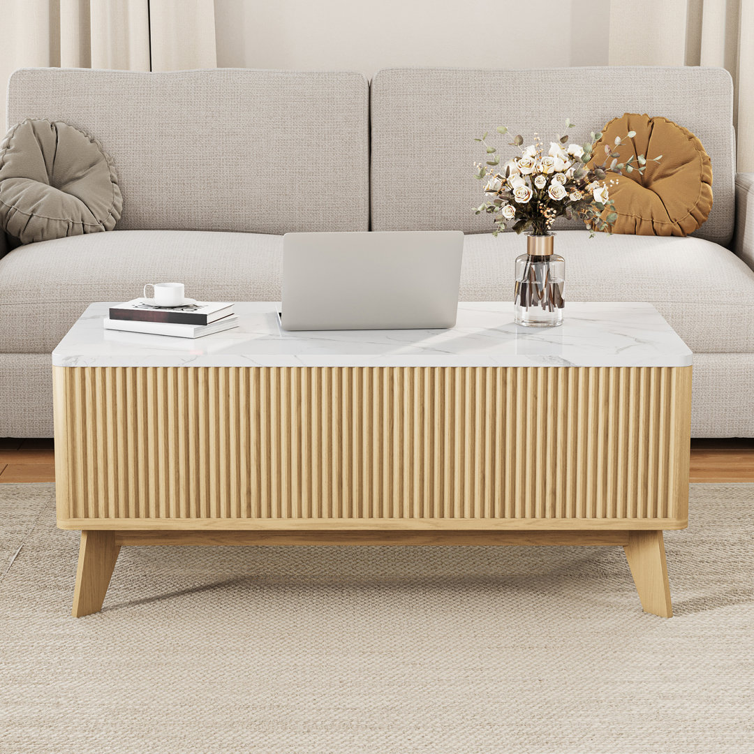Lift Up Coffee Table, Wooden Lifting Coffee Table With Hidden Storage, Lift Top Coffee Table Rectangle, Space-Saving Tea Tables For Living Room, Natur