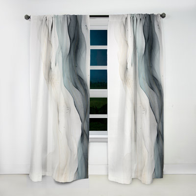 Blue Grey Line Art Conceptual Abstract II - Modern Velvet Curtain - Room Darkening - 1 Panel