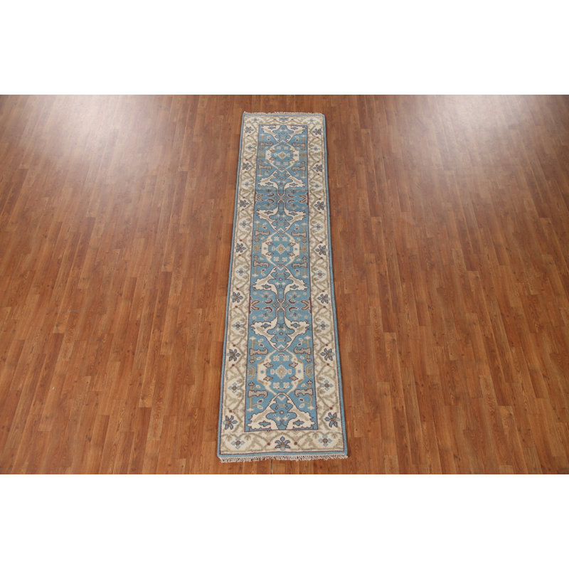 Tapis de couloir oriental bleu clair Oushak 3 x 10