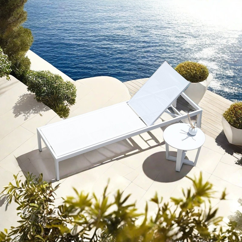 Chaise longue d'extérieur réglable en alliage d'aluminium avec table