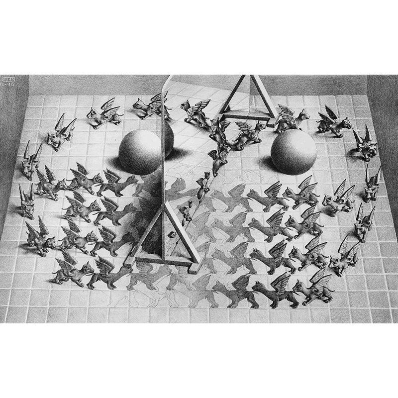 Toile tendue Magic Mirror par M.C.Escher, H 17 po x l 24 po