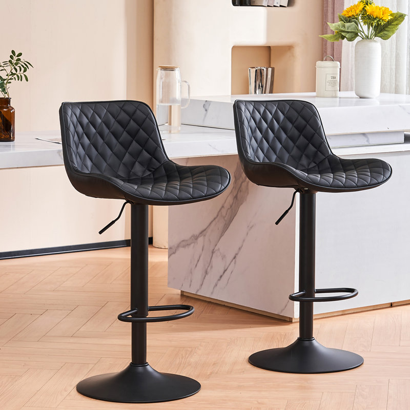 Tabouret de bar rotatif à hauteur ajustable Zager, Similicuir noir / cadre noir, 2