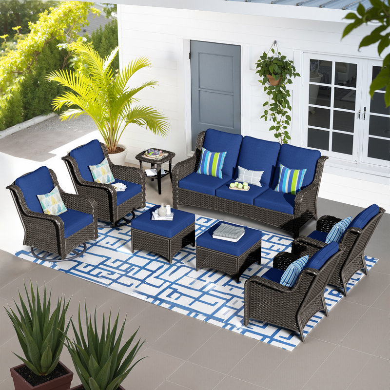 Canapé d'extérieur 4 places avec table basse, Bleu marine