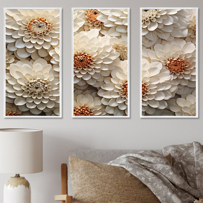 Minimalisme beige Zinnias Collage I - ensemble d'art sur toile Zinnias