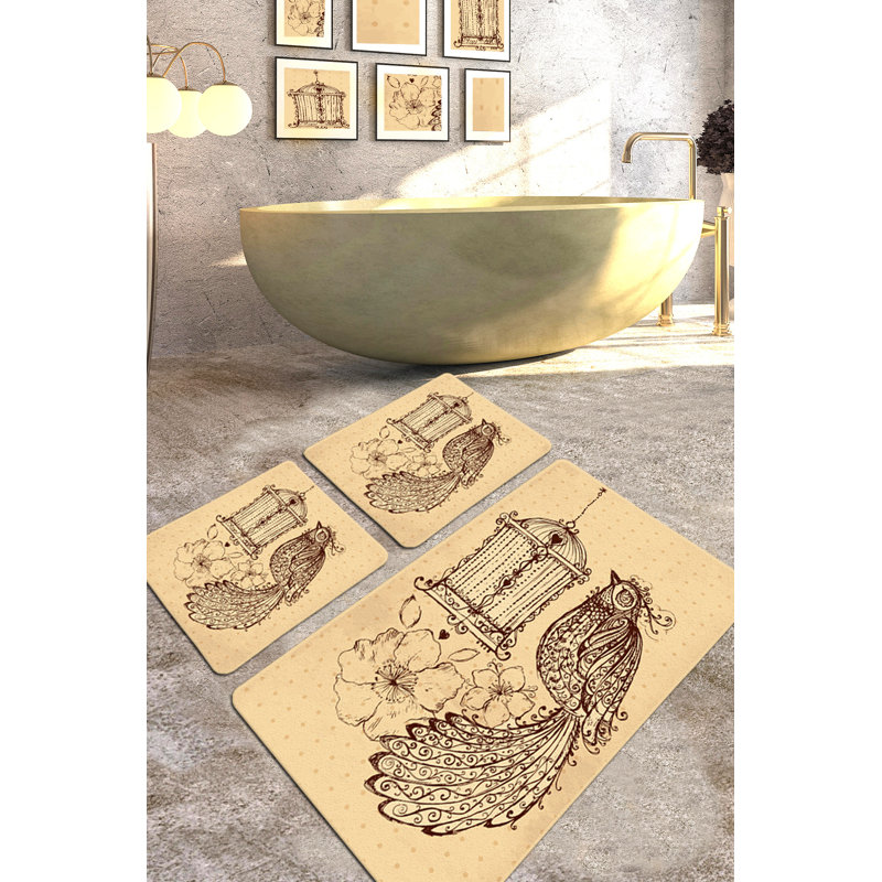 Ensemble de tapis de bain antibactérien (3 pièces), brun clair et brun, 19,7 x 23,6 pouces (2 pièces) et 23,6 x 39,4 pouces (1 pièce) | 100% polyester, hauteur des poils de 0,4 po | Antidérapant, lavable à la machine, doux et durable pour le confort de la salle de bain