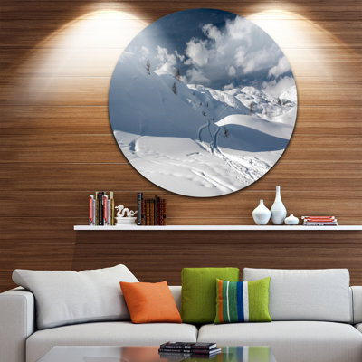 « ski tracks on a pente », reproduction de photo sur métal