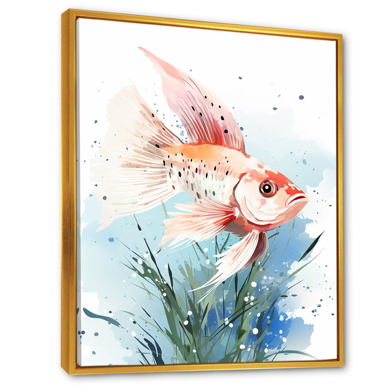 Papillon rose sous l'eau - Art mural, Cadre flottant doré, 40" H x 30" W