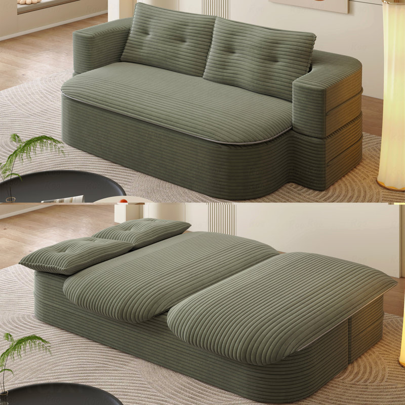 Canapé 78,7 po moderne 2-en-1 pliable avec couverture fonctionnelle et 2 coussins moelleux, canapé en velours côtelé moelleux confortable, canapé-lit convertible, canapé à siège profond