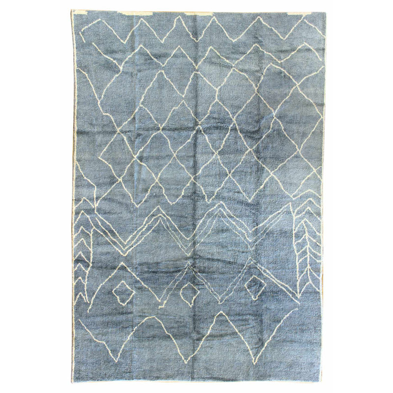 Tapis marocain unique bleu pâle / ivoire 9 pi 8 po x 14 pi 4 po