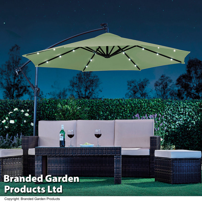 Solar LED Cantilever Parasol Sage Green