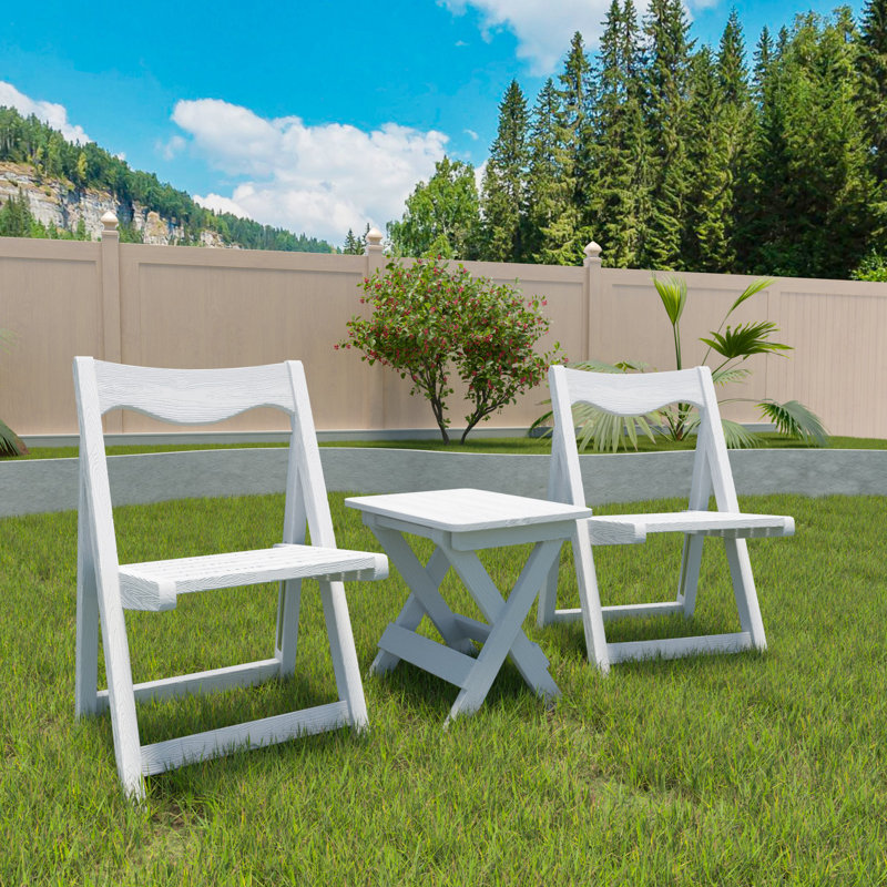 Foldable small table and chairs set with 2 chairs and rectangular table, White