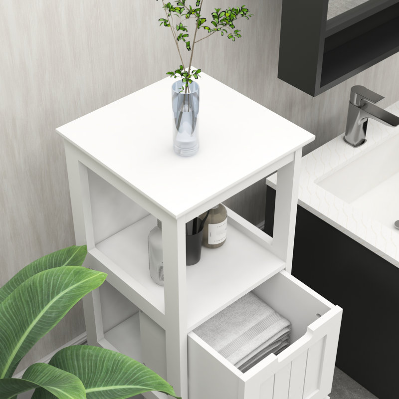 Armoire de rangement de salle de bain blanche avec 2 tiroirs et 1 tablette - Organisez votre espace de rangement efficacement