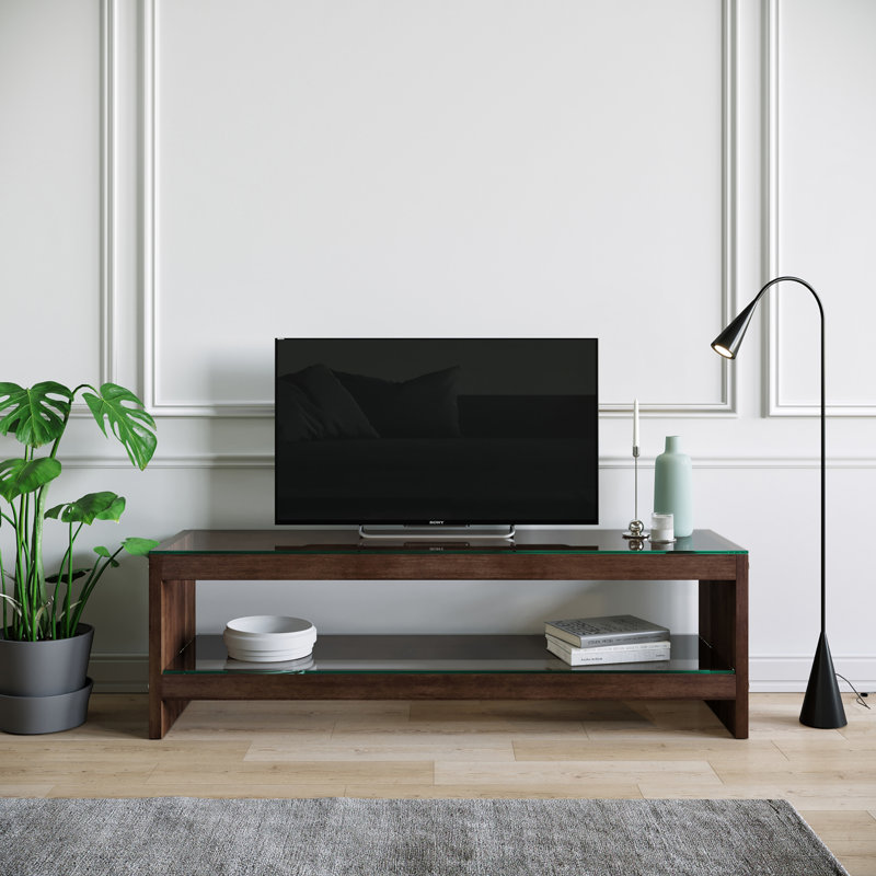 Csair Unfinished TV Stand for TVs up to 55", Transparent/Walnut