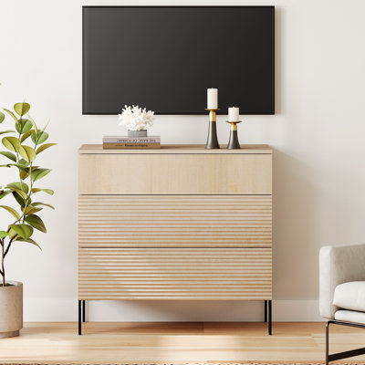 Union Rustic Modern 3 Drawer Dresser TV Stand For Tvs, Reeded Entertainment Center, Wood TV Console With Storage For Living Room