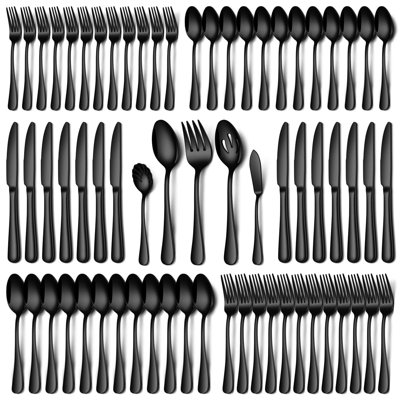 65-Piece Black Stainless Steel Flatware Set For 12 With Serving Utensils