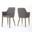 Ensemble de 2 fauteuils de style Mid-Century moderne avec siège profilé, tissu gris froid, pieds en métal au fini noyer foncé pour les repas