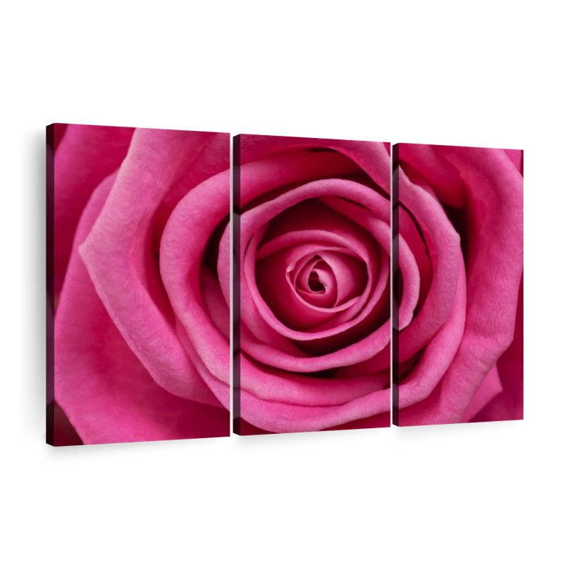 «Hot Pink Rose», 3 pièces sur toile, H 14 po x l 23 po x P 1 po