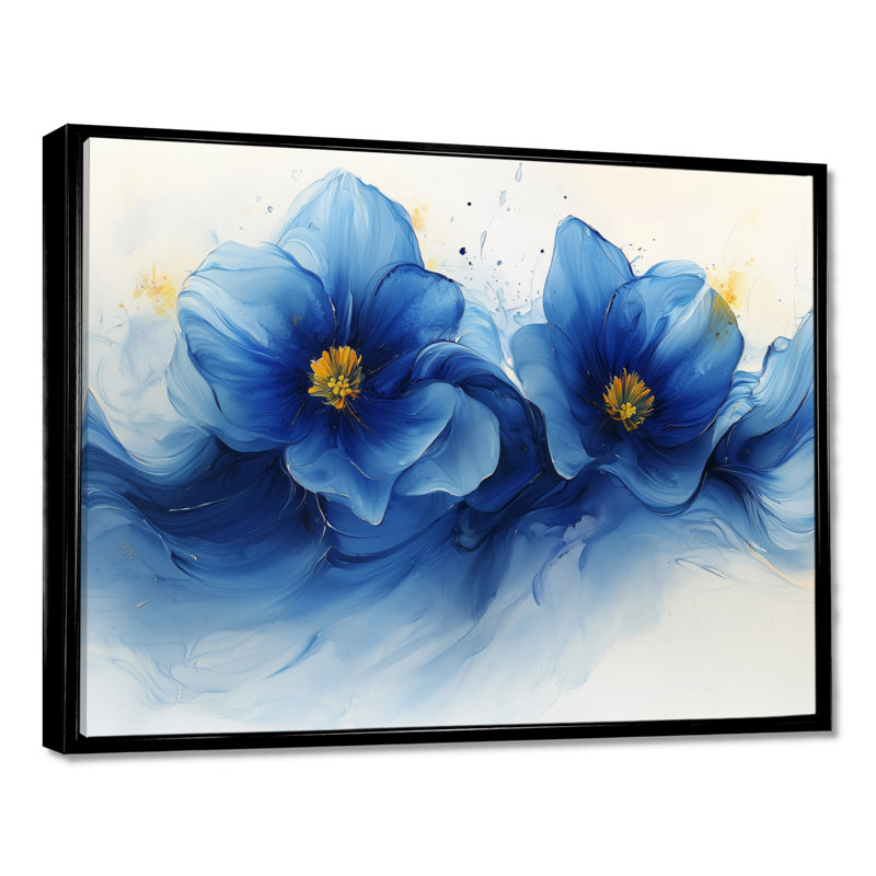 Blanc sur velours bleu jonquilles Bloom I - jonquilles grand art mural, H 24 po x l 32 po, Impression encadrée flottante