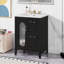 Meuble-lavabo de salle de bain 24 po avec lavabo en céramique, 1 porte en verre, 2 tiroirs à fermeture douce et tablette réglable-114292029