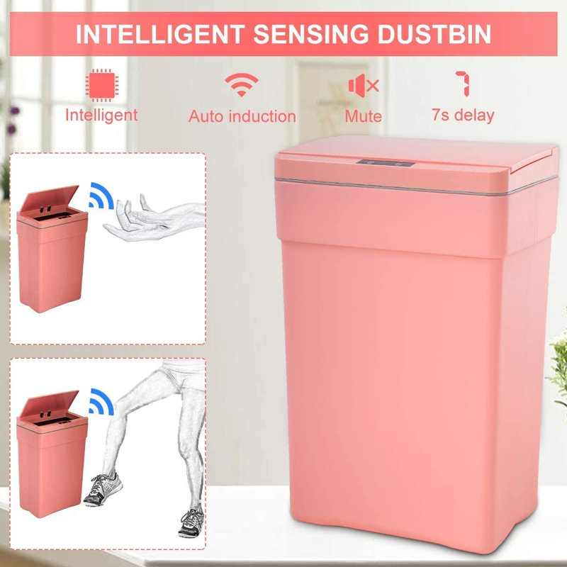 Plastic Motion Sensor Kitchen Trash Can - 13 Gallons, Pink