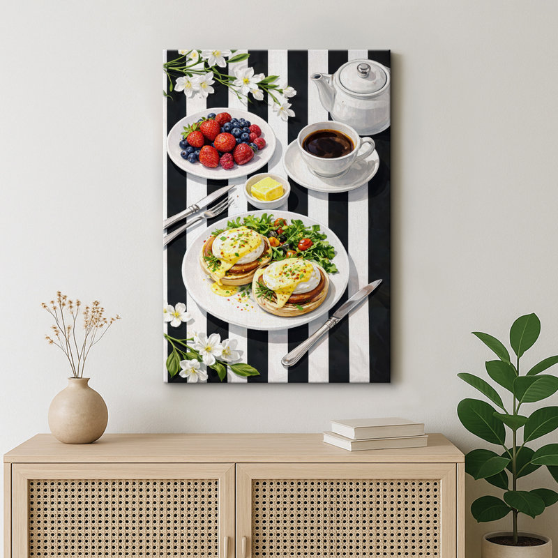 Oeufs de table de petit-déjeuner élégants, œuvres d'art de Benedict, H 24 po x l 16 po x P 1,5 po, Toile tendue