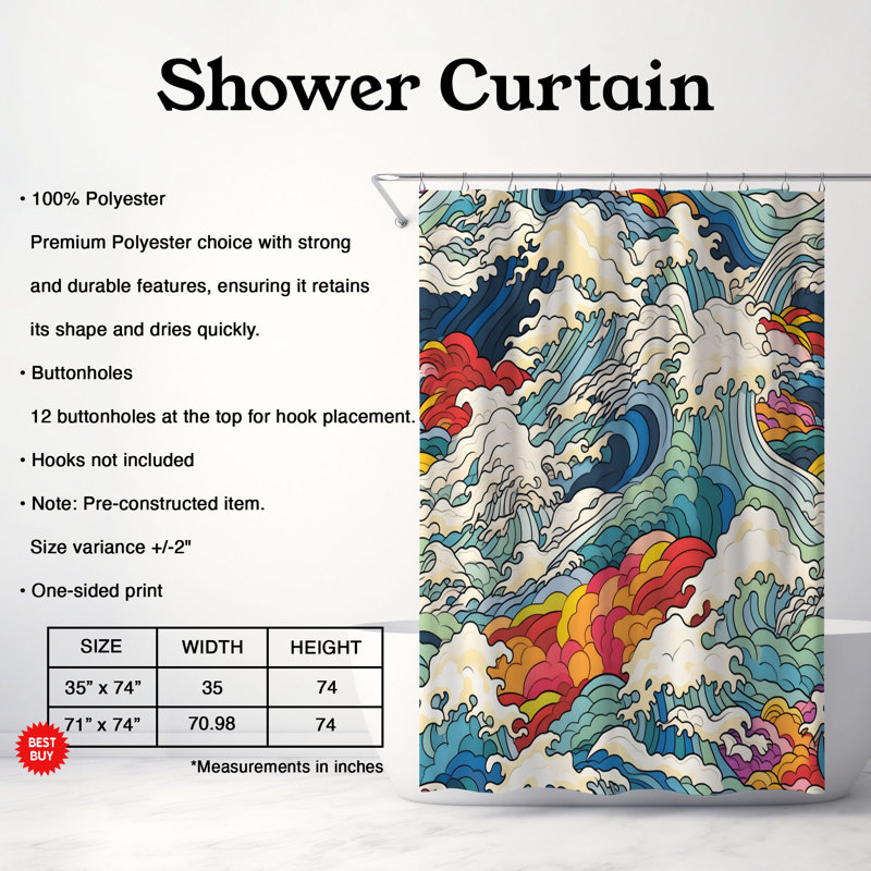 Rideau de douche Eastern Waves - Premium, H 74 po x l 71 po