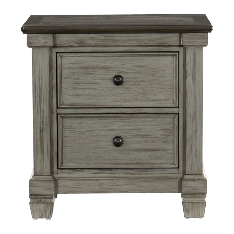 Table de chevet 2 tiroirs Coffee and Grey, Antique Grey Coffee