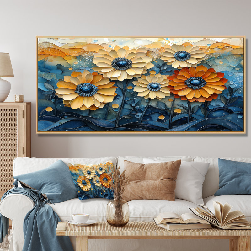 Isahbella - Floral Wall Art, H 28 po x l 60 po, Impression encadrée flottante, Blanc