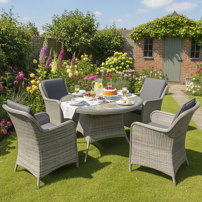 Patio Dining Set with, Dark Grey, 73.5cm H x 120cm W x 120cm D, 4