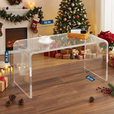 Table basse en acrylique, P 32 po x l 15,8 po x 16,3 po x 20 mm d'épaisseur, table basse transparente