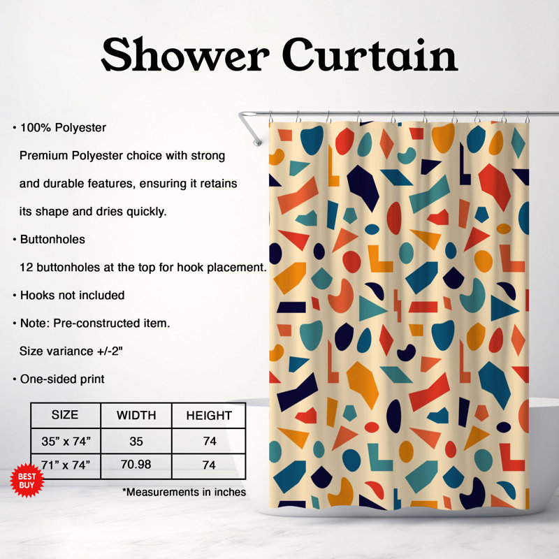 Rideau de douche standard rétro 1 pièce, H 74 po x l 71 po