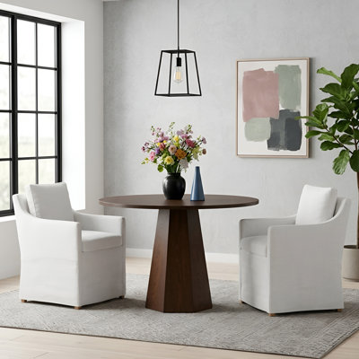 Mid-Century Modern Wooden Table & Upholstered Chair Set For Home, Kitchen, Dining Room