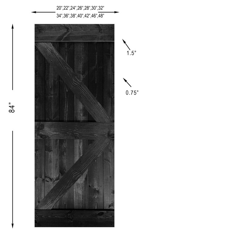 Ensemble de quincaillerie pour porte de grange simple en bois, Ébène, 48 po x 84 po