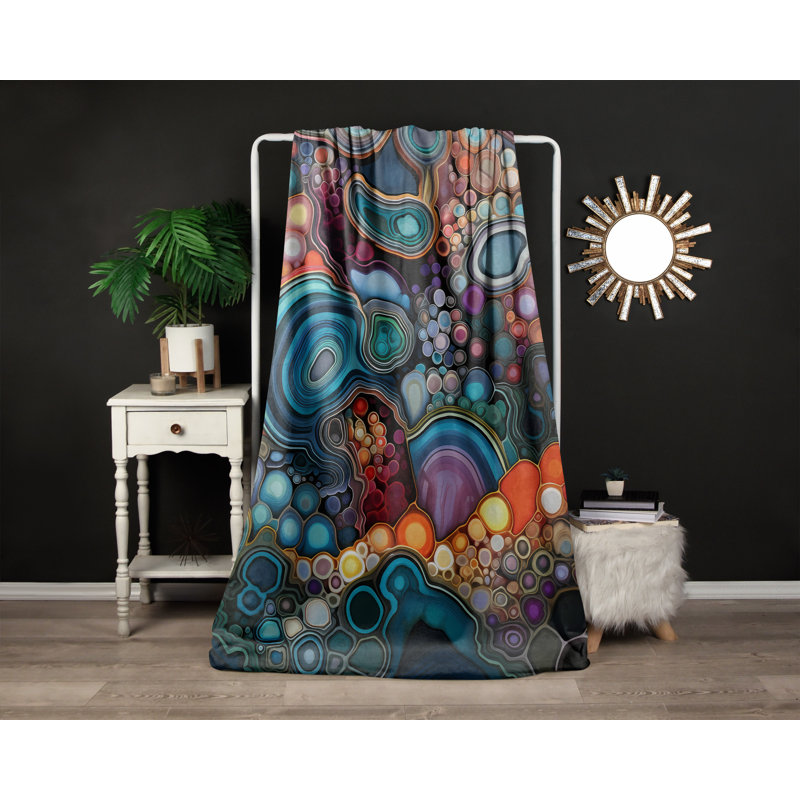Throw Blanket, 68" W x 80" L, Abstract, Blue/Black/Purple/Orange