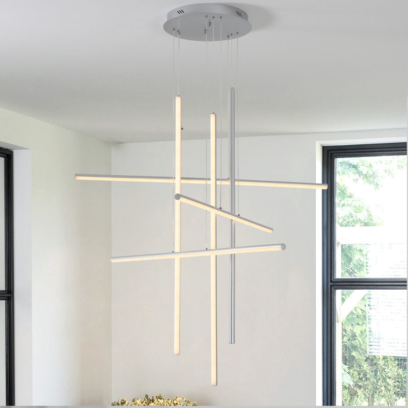 Jancar 6-Light Modern Sputnik Chandelier Stairs Hallway Hanging Pendant Remote Dimmable, Siliver
