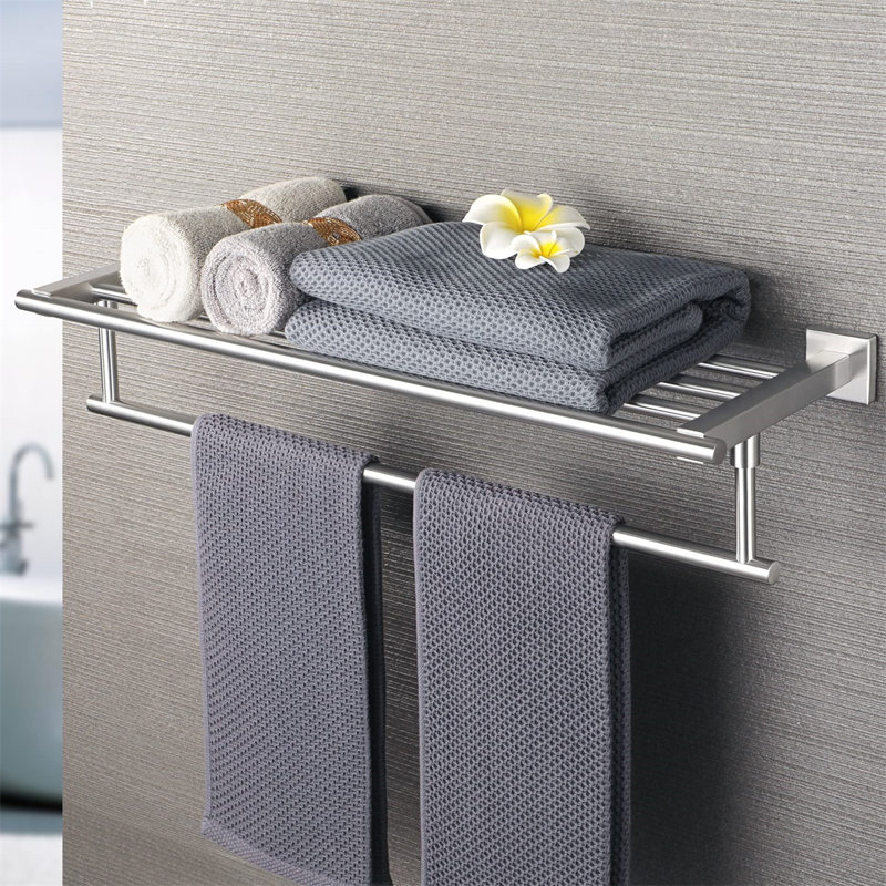 Wall Mounted Required Towel Rack, Brushed Nickel, 5" H x 24" W x 7.82" D