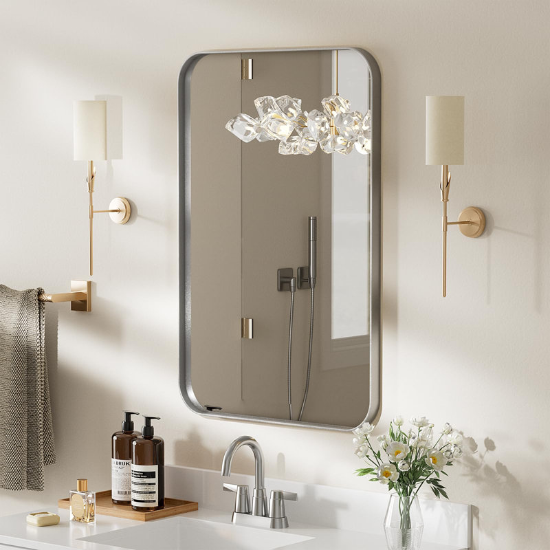 Cozy Design Tempered Glass Framed Wall-Mounted Bathroom Vanity Mirror, Silver, 30" x 20", Rectangle