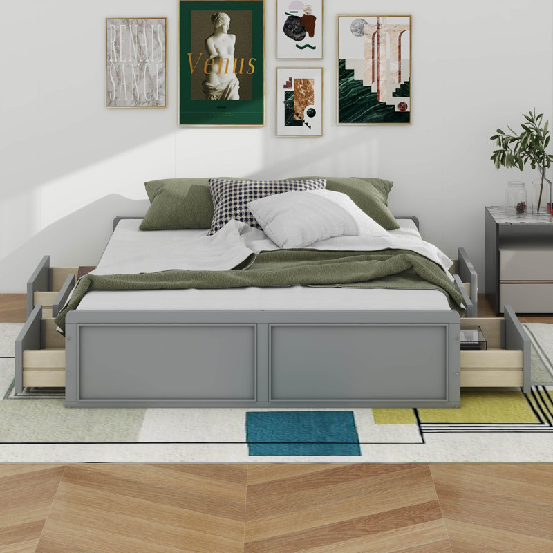 Structure de lit plateforme en bois avec 6 tiroirs