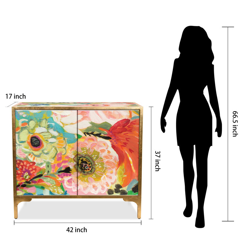 Coutee "Secret Garden Floral III" Console on Beveled Reverse Printed Art Glass with Iron Gold Leafed Frame