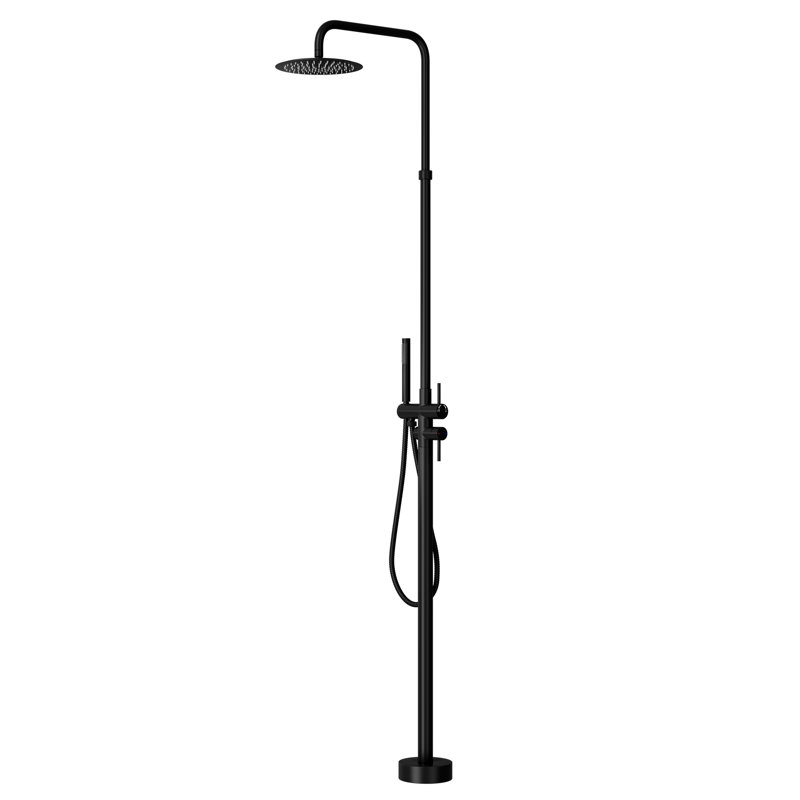 Douche extérieure autoportante à hauteur réglable de 86 po en acier inoxydable avec douche à main, Noir mat