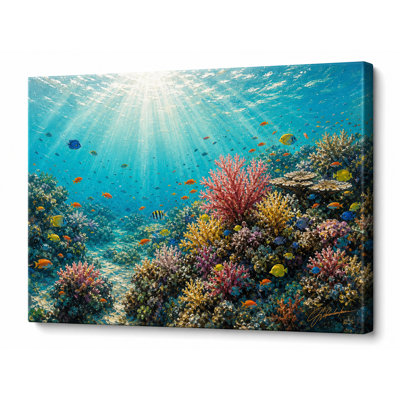 Sunlit Coral Reef Wrapped Canvas Wall Art, Underwater Ocean Decor